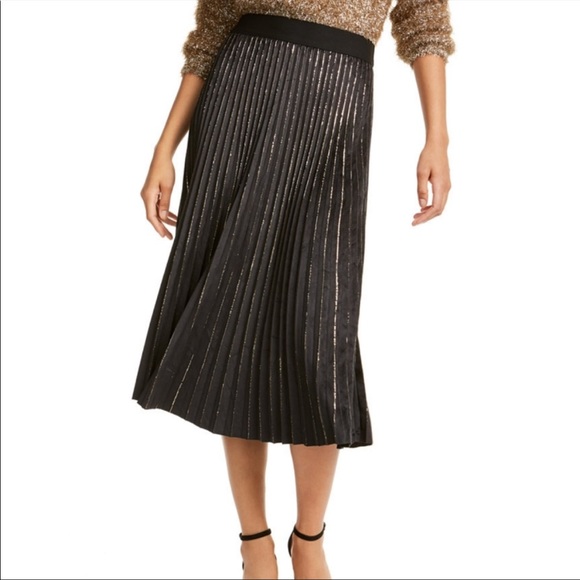 LUCY PARIS NWT Metallic Velvet Pleated Midi Skirt - Picture 7 of 11